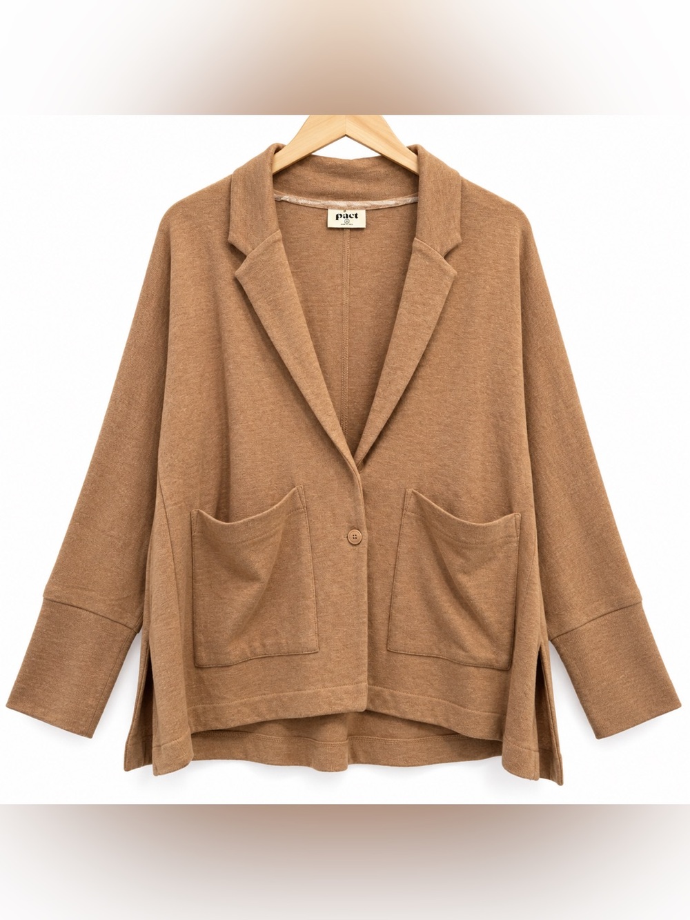 Pact Women's Camel Button-Front Pocket Cardigan